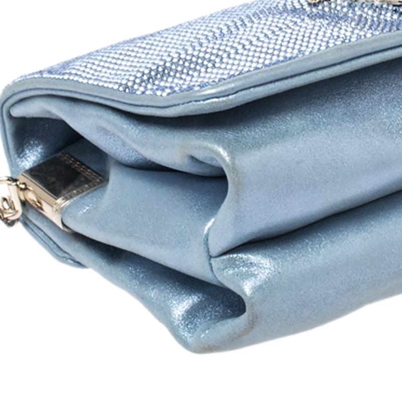 Versace Light Blue Crystal Embellished Shimmer Leather Sultan Shoulder Bag 2