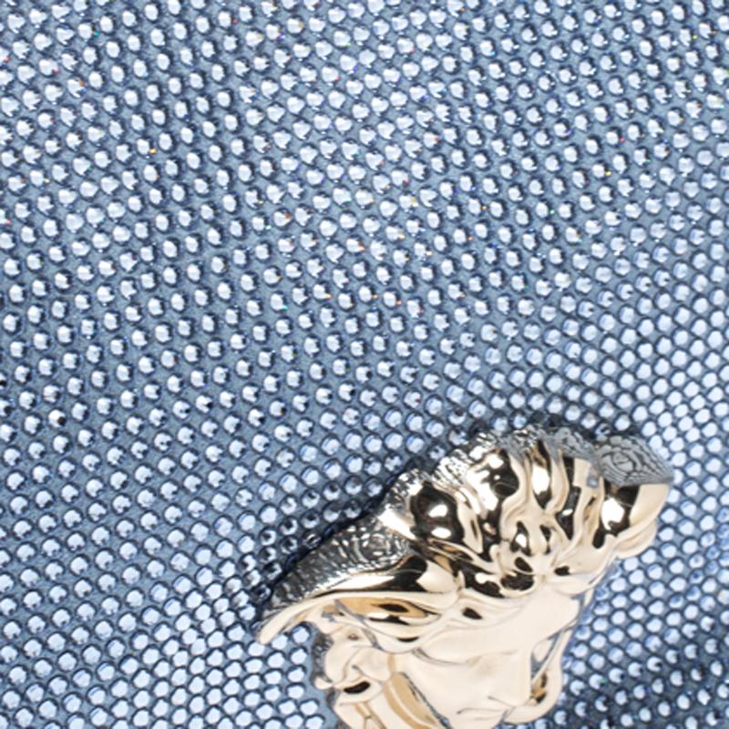 Versace Light Blue Crystal Embellished Shimmer Leather Sultan Shoulder Bag 1