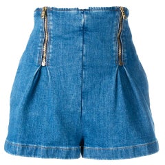 Versace Hellblau Denim Zip-Up hoch taillierte Jean Shorts Größe 27