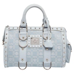 Versace Light Blue Fabric and Leather Madonna Satchel