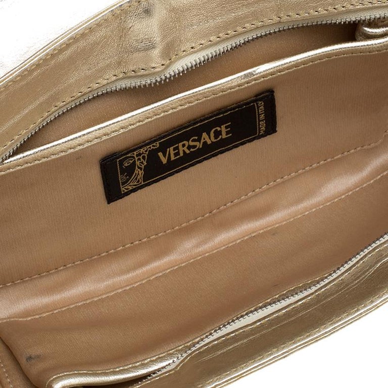 Versace Light Gold Leather Clutch For Sale at 1stDibs