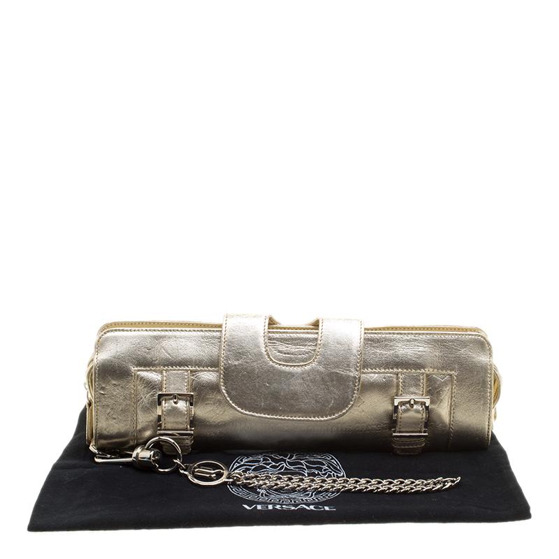 Versace Light Gold Leather Clutch 4