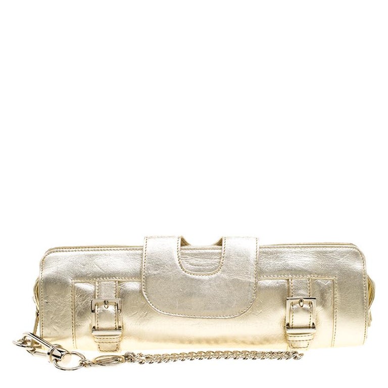 Versace Light Gold Leather Clutch For Sale at 1stDibs