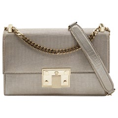Versace Light Gold Textured Leather Diamante Flap Shoulder Bag