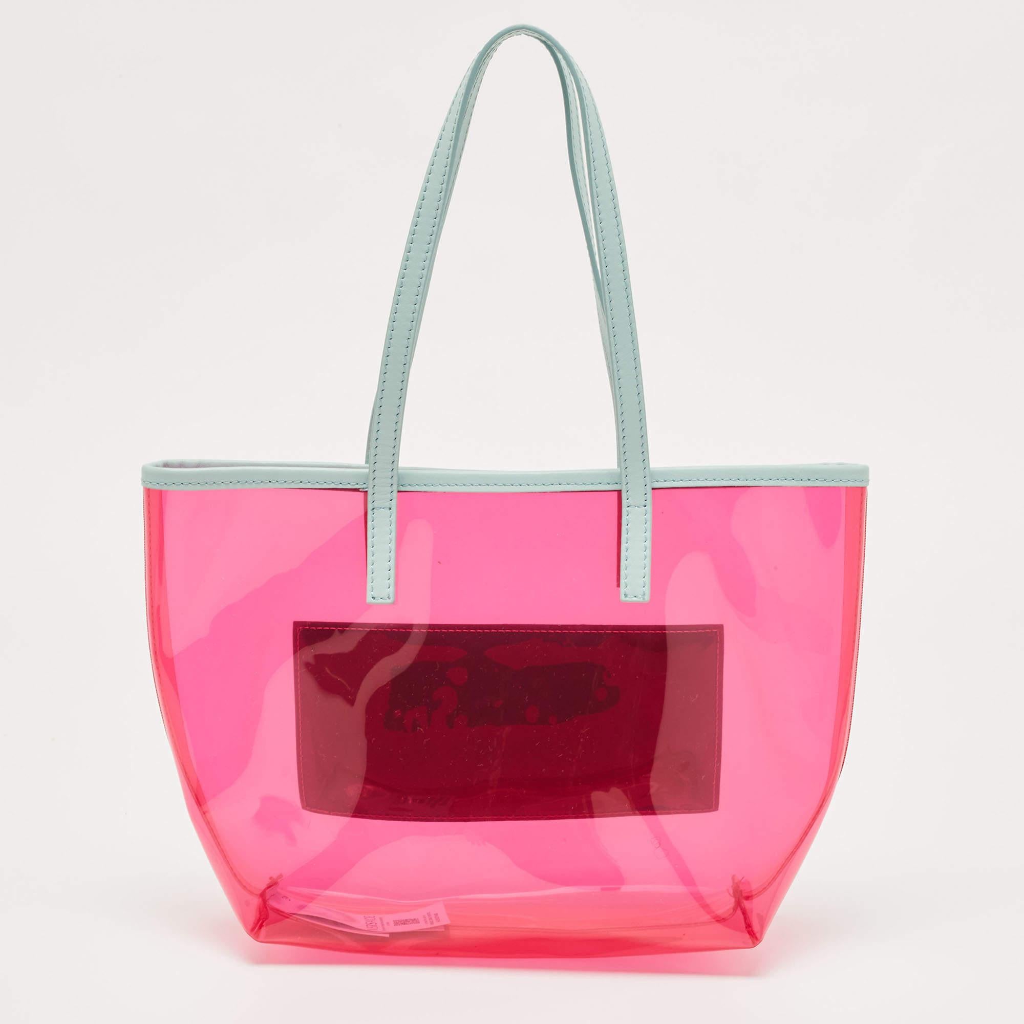 Pink Versace Light Green/Magenta Clear PVC Logo Tote