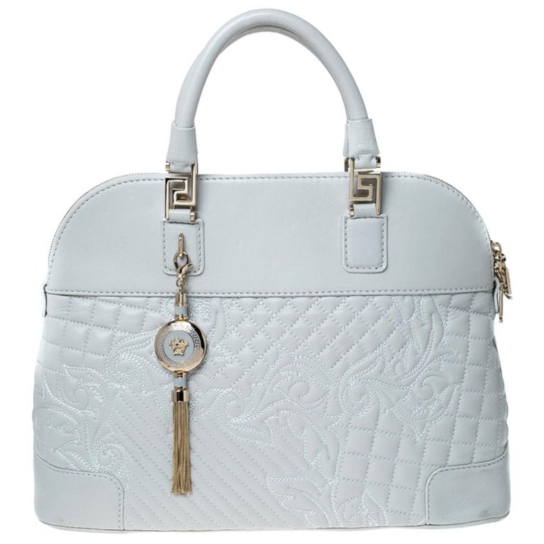Versace Light Grey Leather Nappa Athena Barocco Vanitas Satchel For Sale