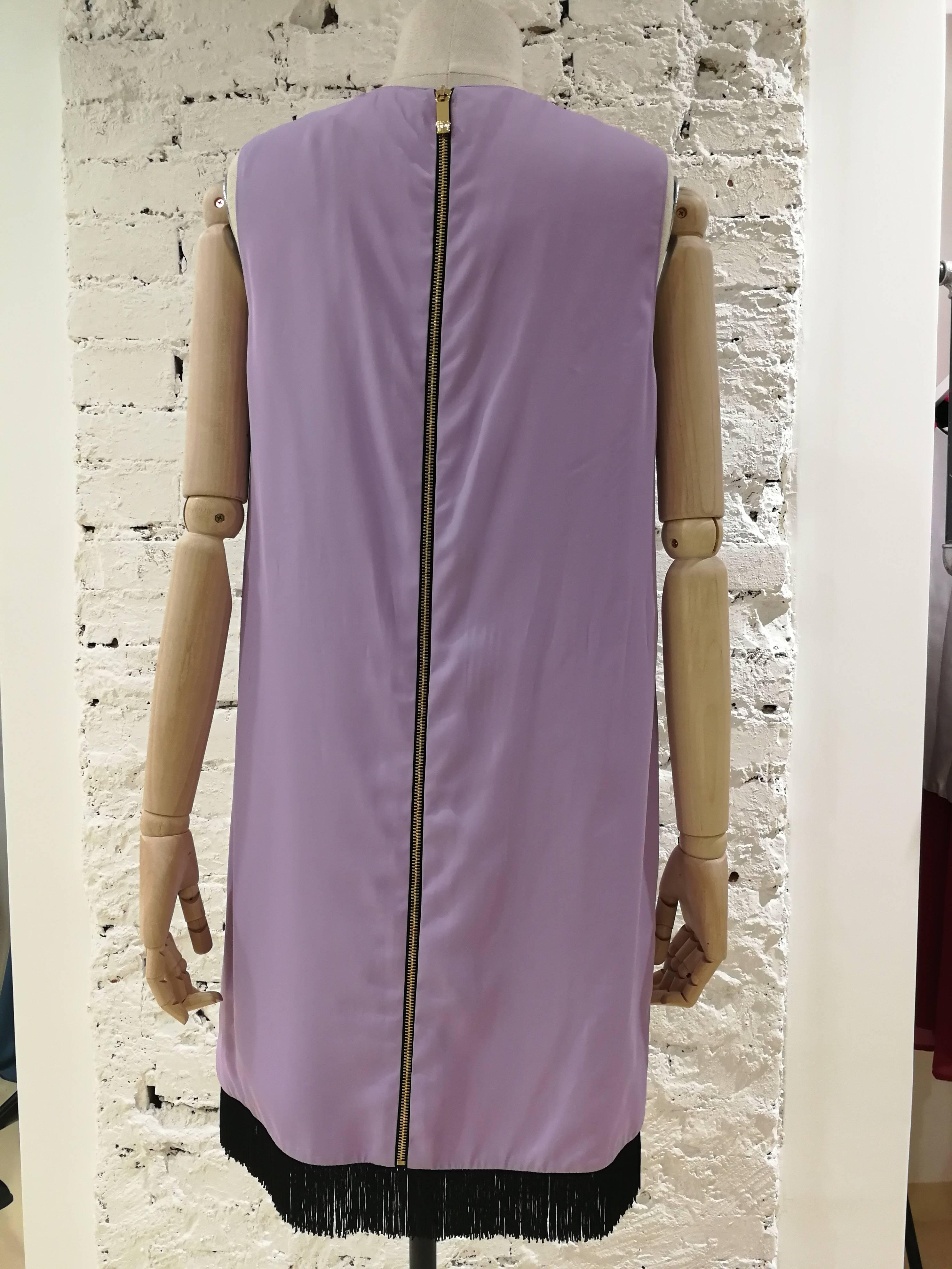 Gray Versace Light Purple Black fringed Silk Dress  