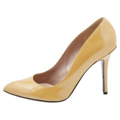 Versace Light Yellow Patent Leather Pointed Toe Pumps Size 38