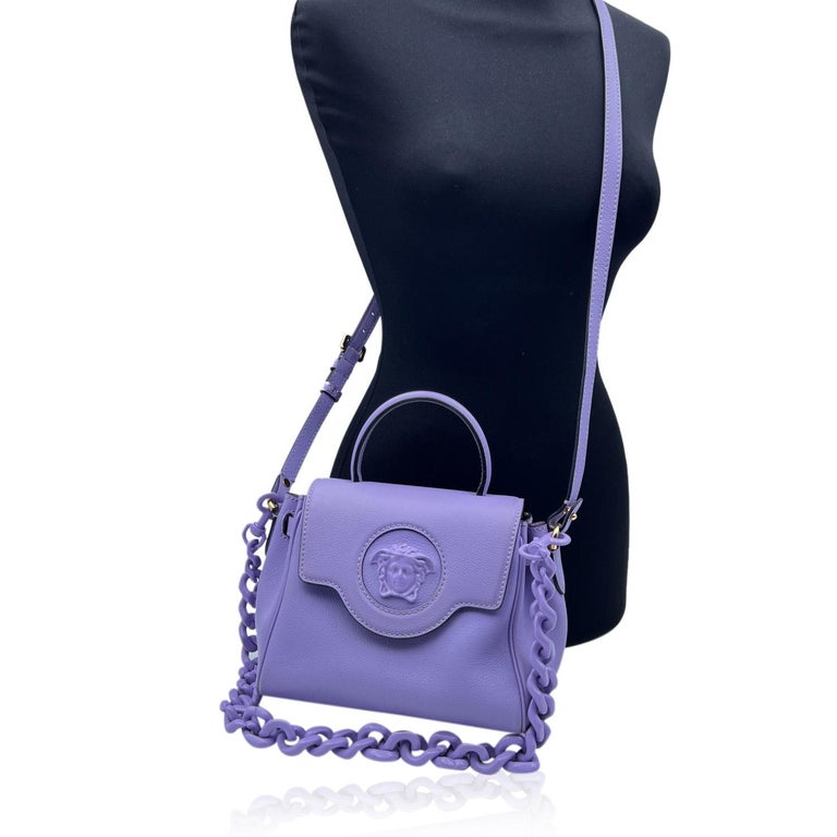 Versace Lilac Leather La Medusa Small Handbag Shoulder Bag For Sale at