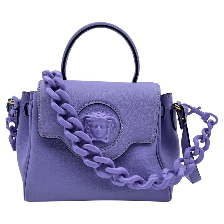 Versace Lilac Leather La Medusa Small Handbag Shoulder Bag For Sale at