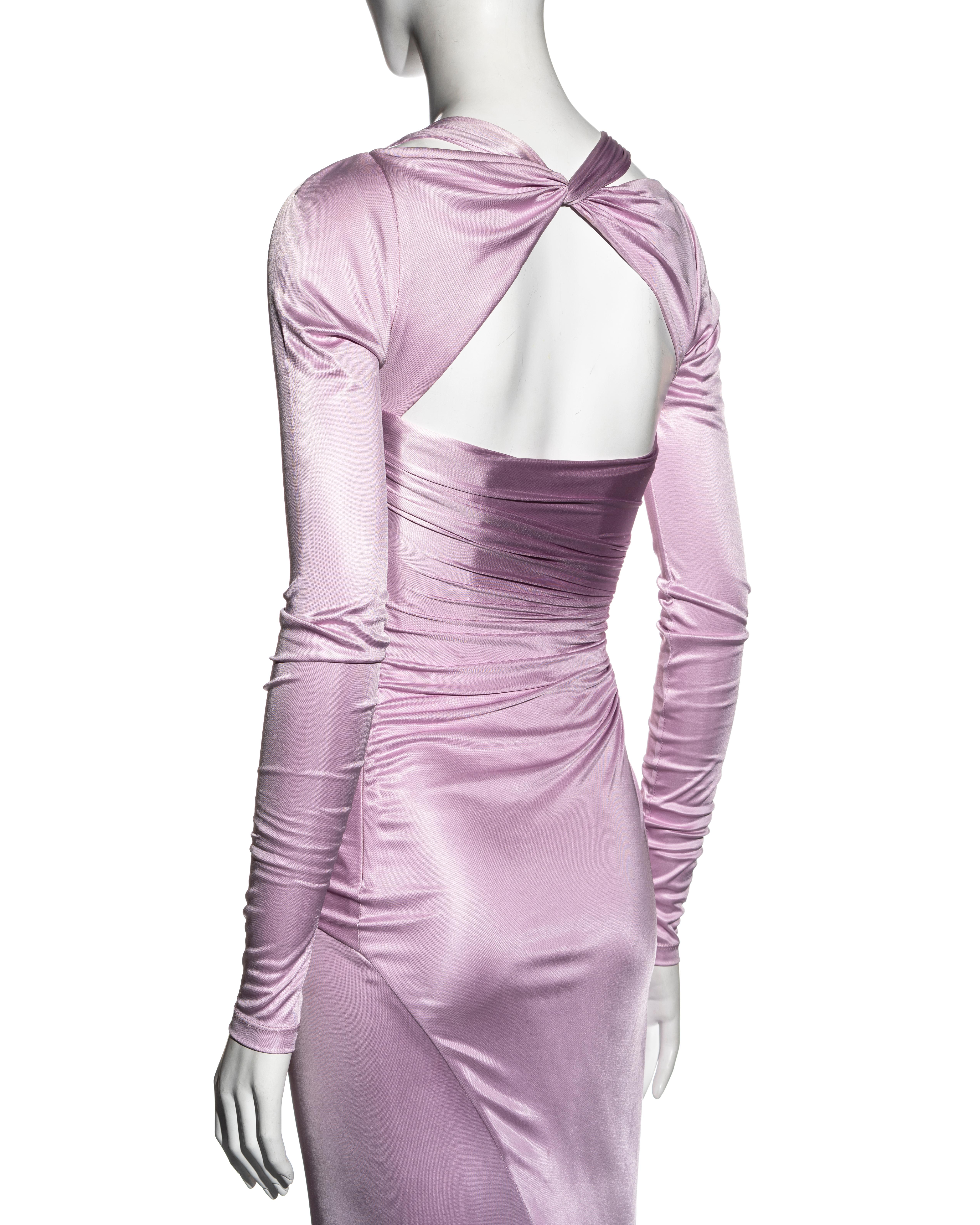 Gray Versace lilac viscose corseted long sleeve bias cut evening dress, ss 2007