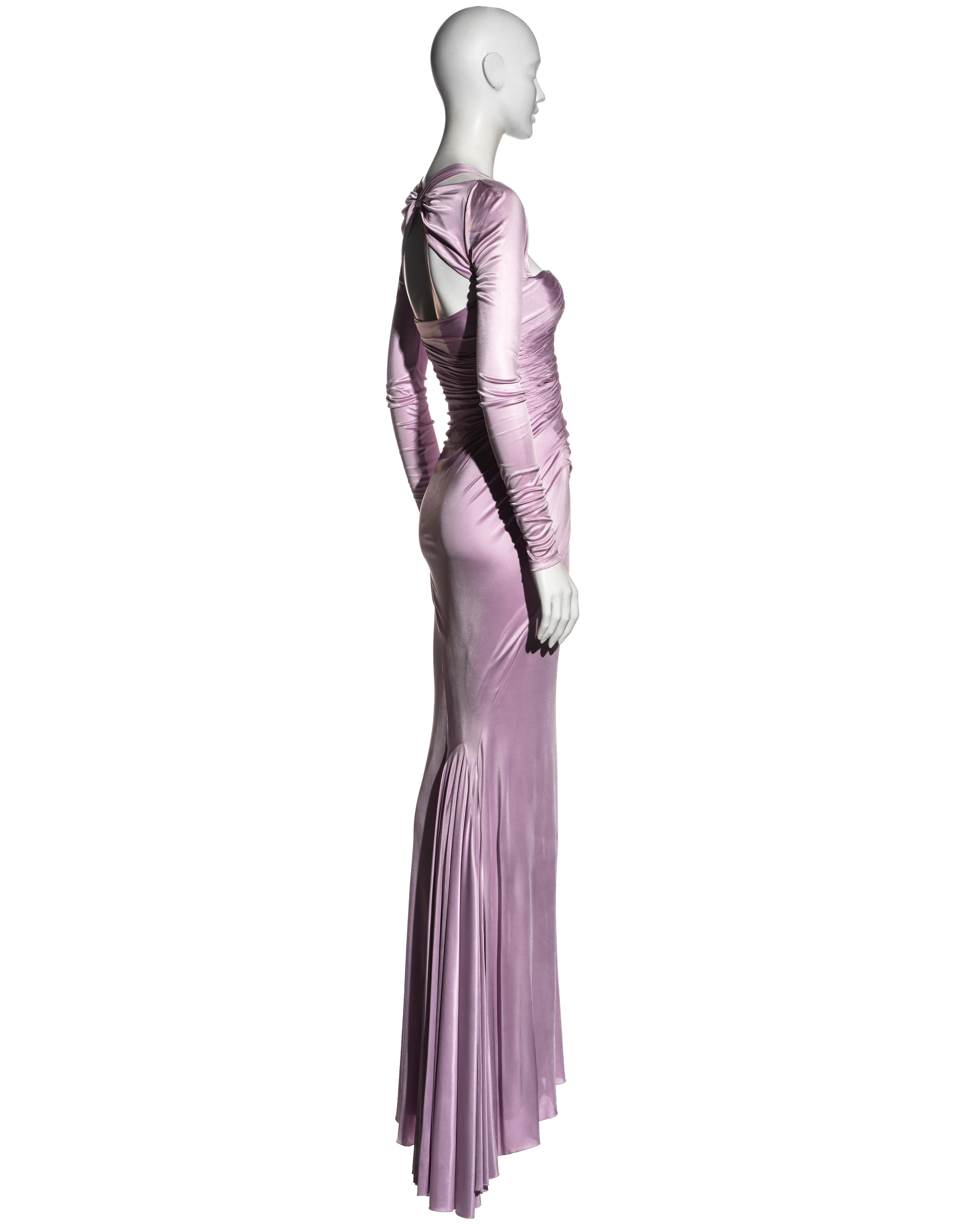 Versace lilac viscose corseted long sleeve bias cut evening dress, ss 2007 In Good Condition In London, GB