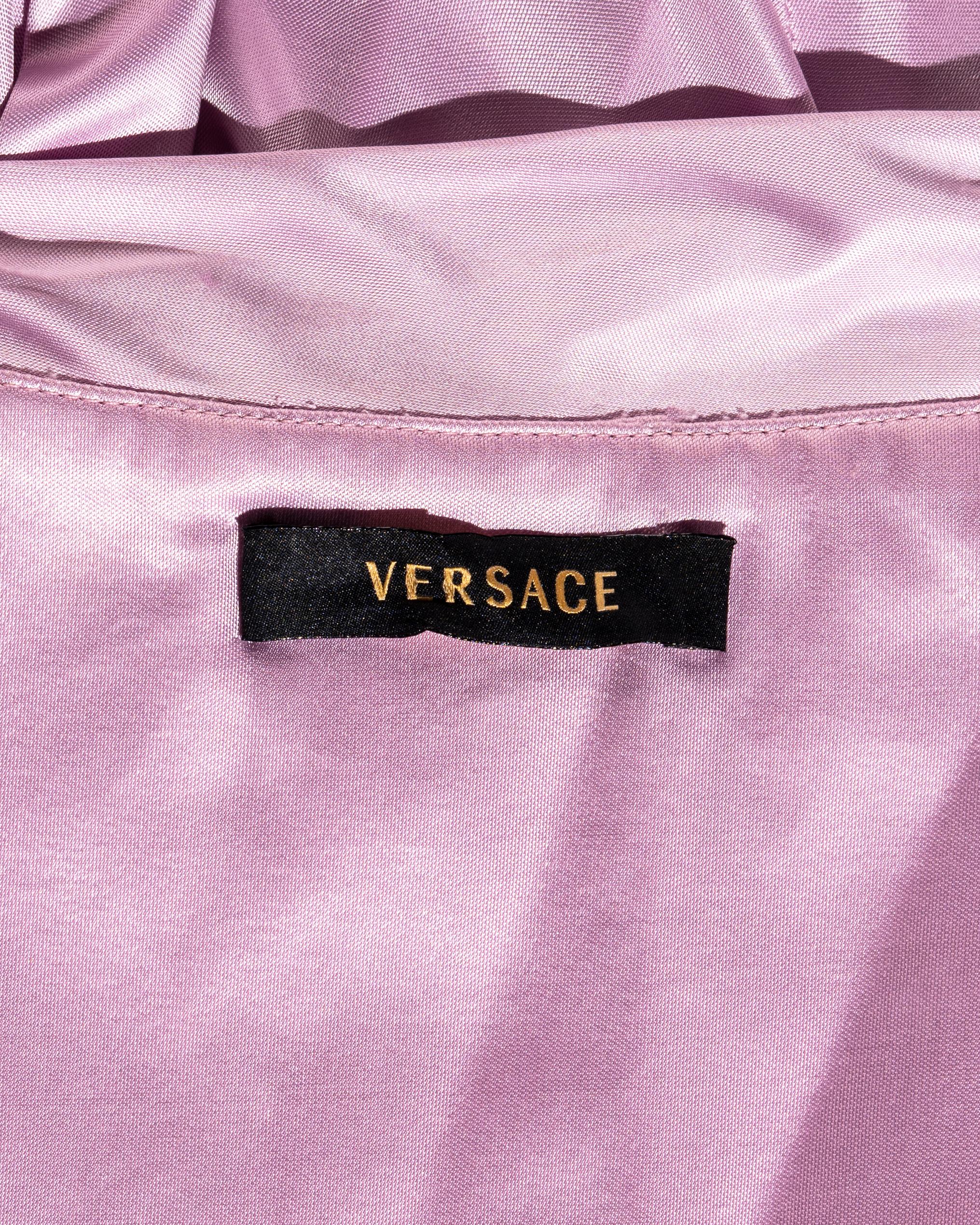 Versace lilac viscose corseted long sleeve bias cut evening dress, ss 2007 1