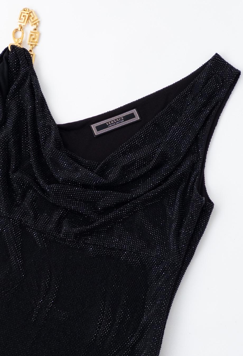 Versace LIMITED EDITION $5000 USD Black Crystal Mini Party Embellished Dress For Sale 1