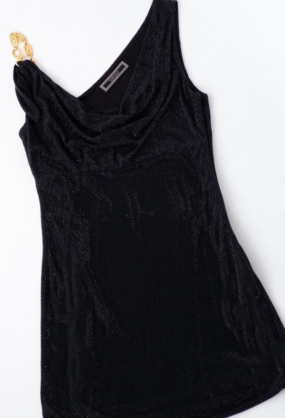 Versace LIMITED EDITION $5000 USD Black Crystal Mini Party Embellished Dress For Sale 2