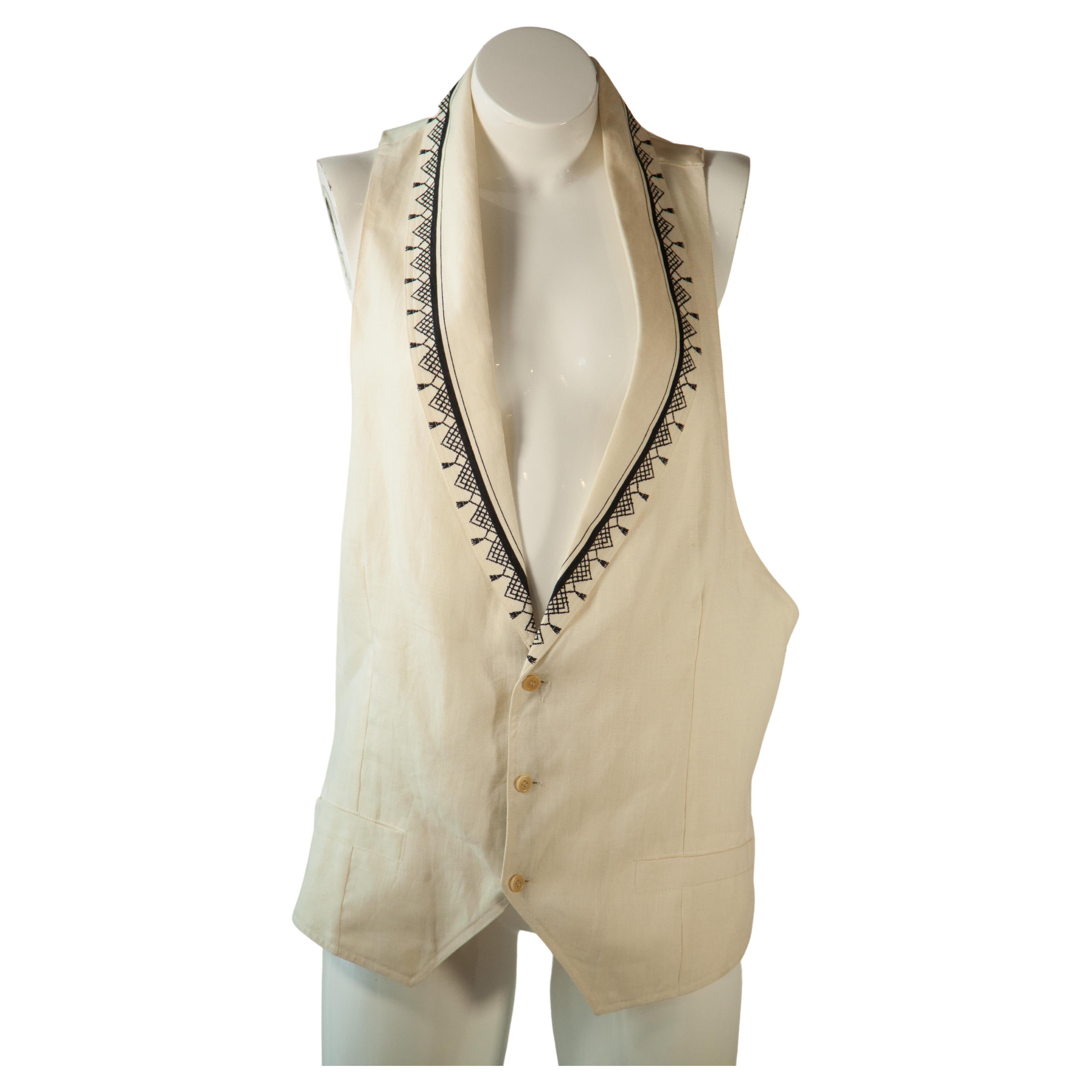 Gianni Versace, Creme Linen Vest with Embroidered Collar, 1980s