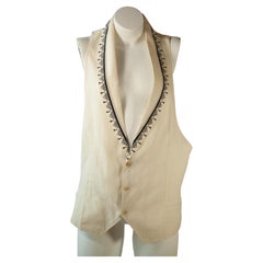 Vintage Gianni Versace, Creme Linen Vest with Embroidered Collar, 1980s
