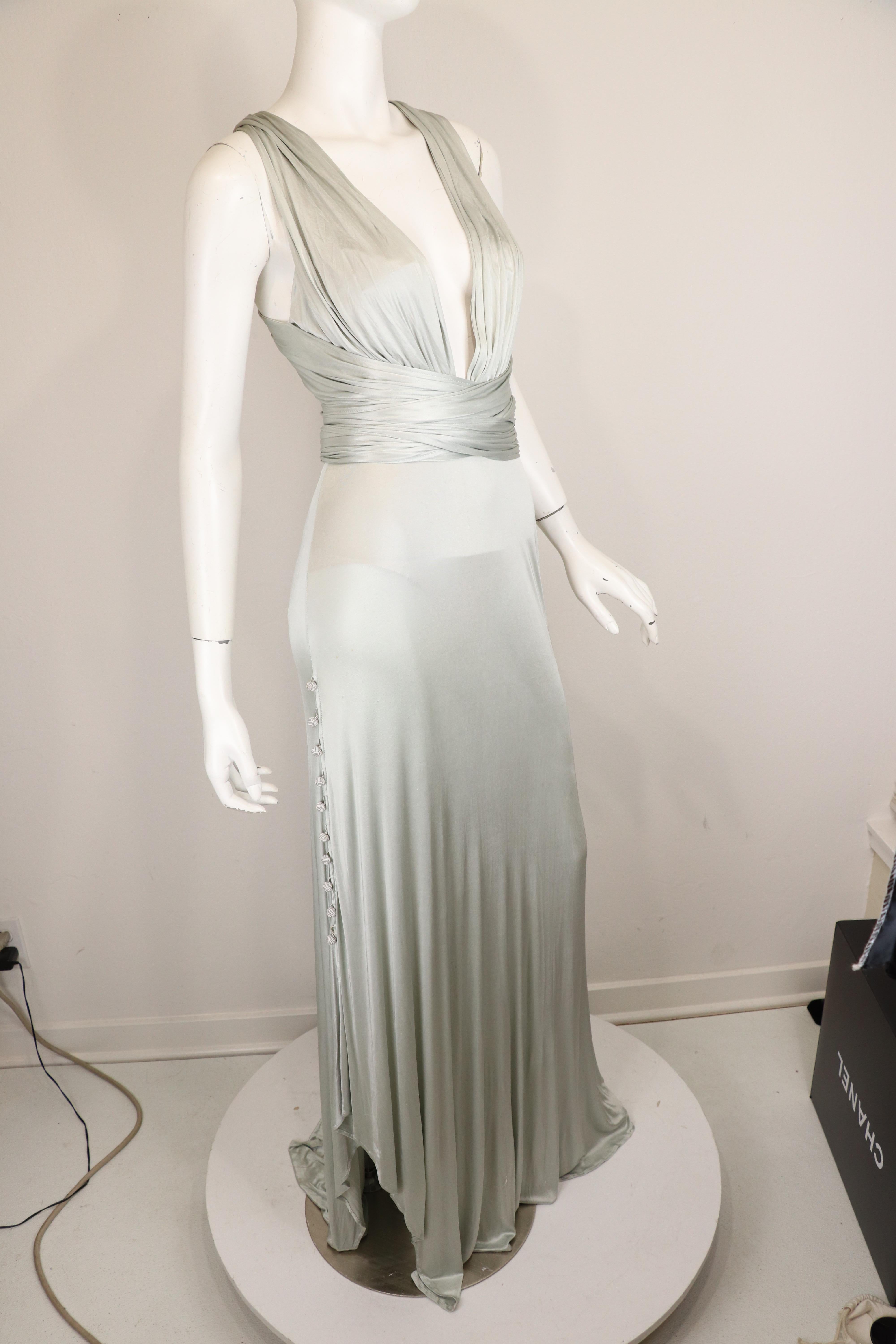 Versace Liquid Silver Silk Jersey Gown In Good Condition In Carmel, CA