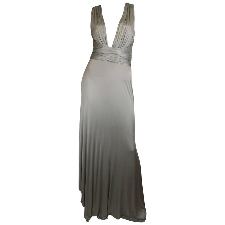 Versace Liquid Silver Silk Jersey Gown For Sale at 1stDibs | silver ...