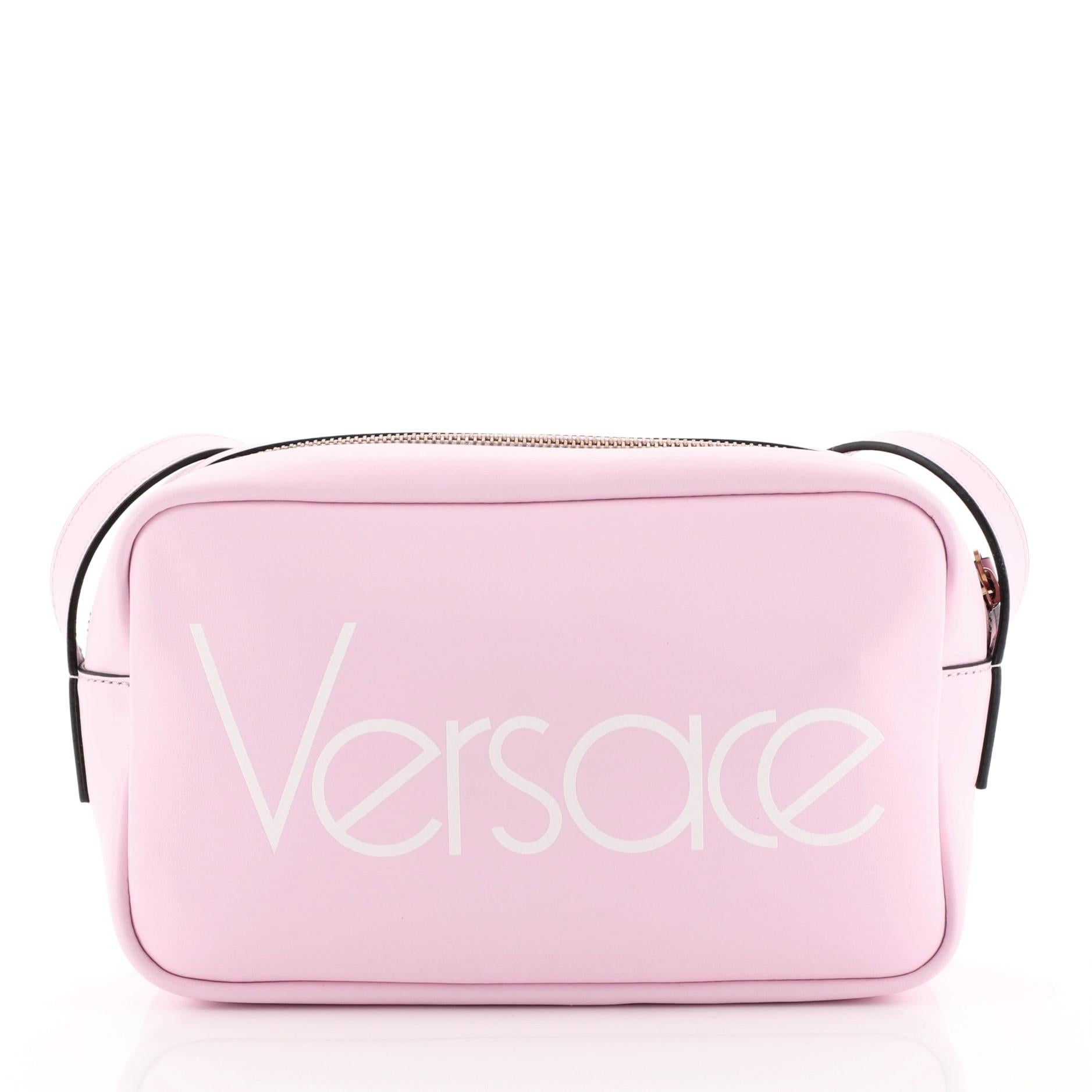 Pink Versace Logo Camera Bag Printed Leather Medium