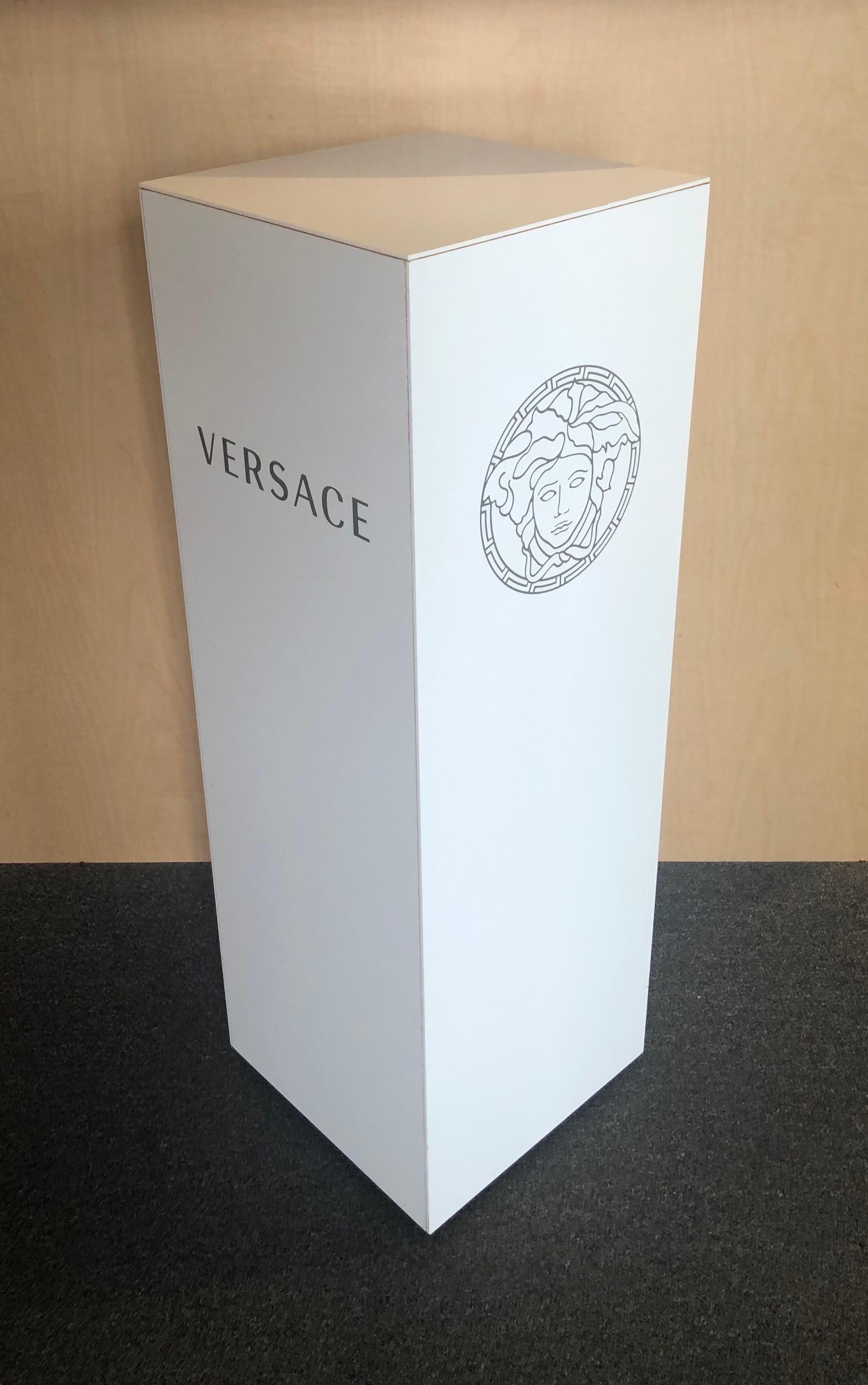 Post-Modern Versace Logo Pedestal in White Plastic Laminate