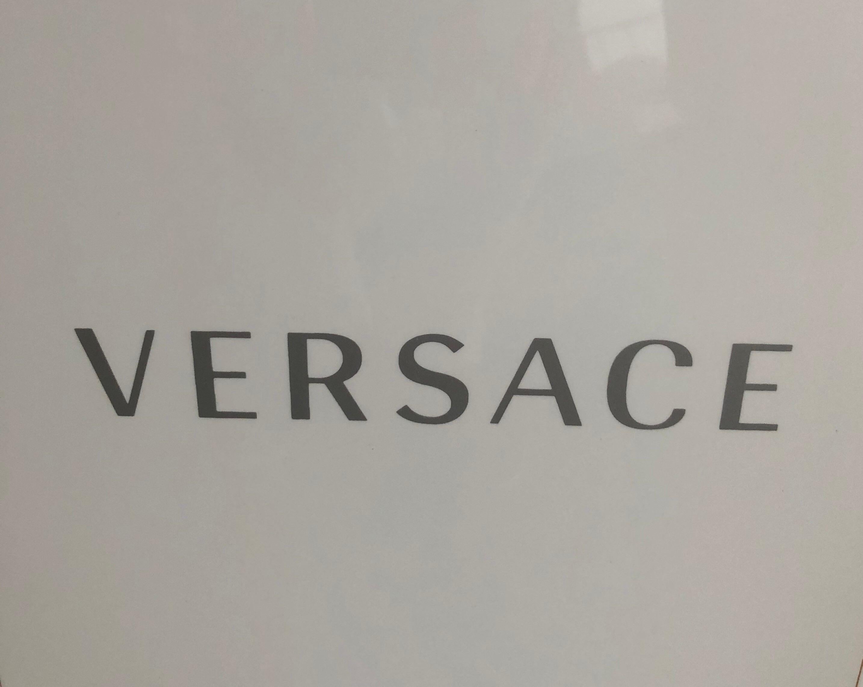 Contemporary Versace Logo Pedestal in White Plastic Laminate