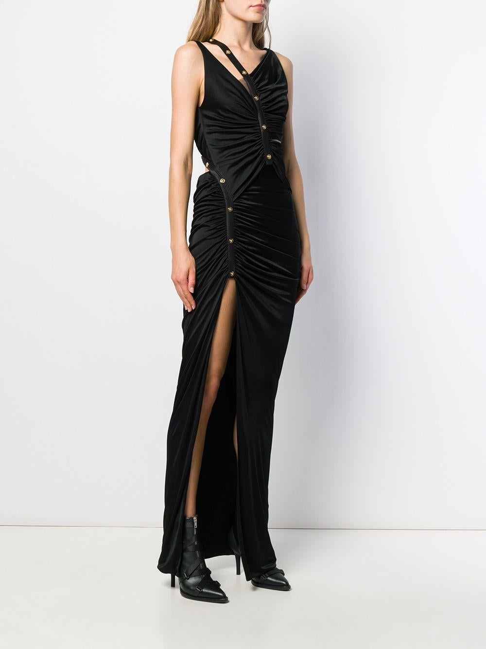 Versace Long Asymmetric Ruched Black Pin Up Gown / Evening Dress Size 38 2