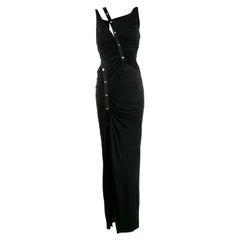 Versace Long Asymmetric Ruched Black Pin Up Gown / Evening Dress Size 38