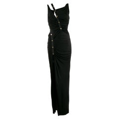 Versace Langes Asymmetrisches gerafftes Schwarzes Pin Up Kleid / Abendkleid Größe 38