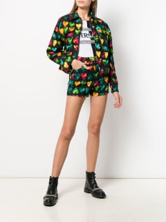 Versace "Love Versace" Multicolored Hearts Print Denim High Waisted Shorts SZ 26