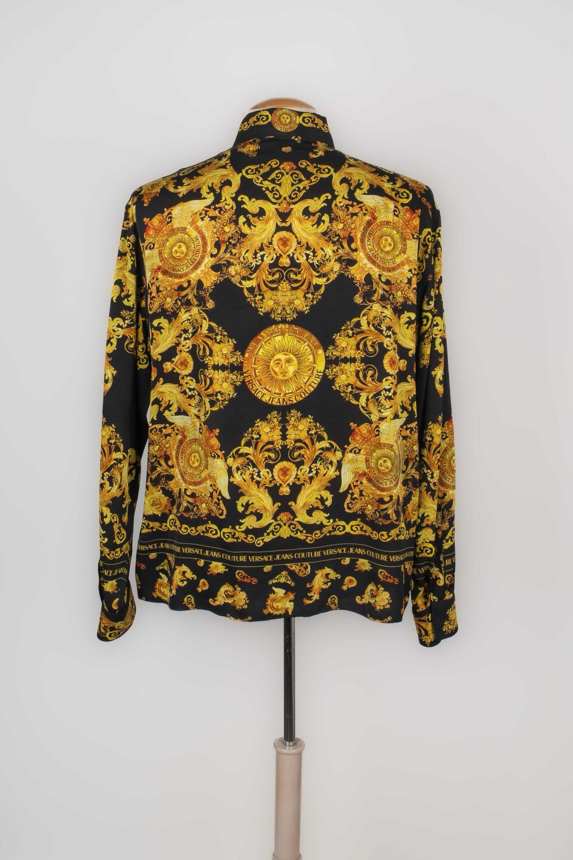 Brown Versace Man Shirt Printed with Golden-tone For Sale
