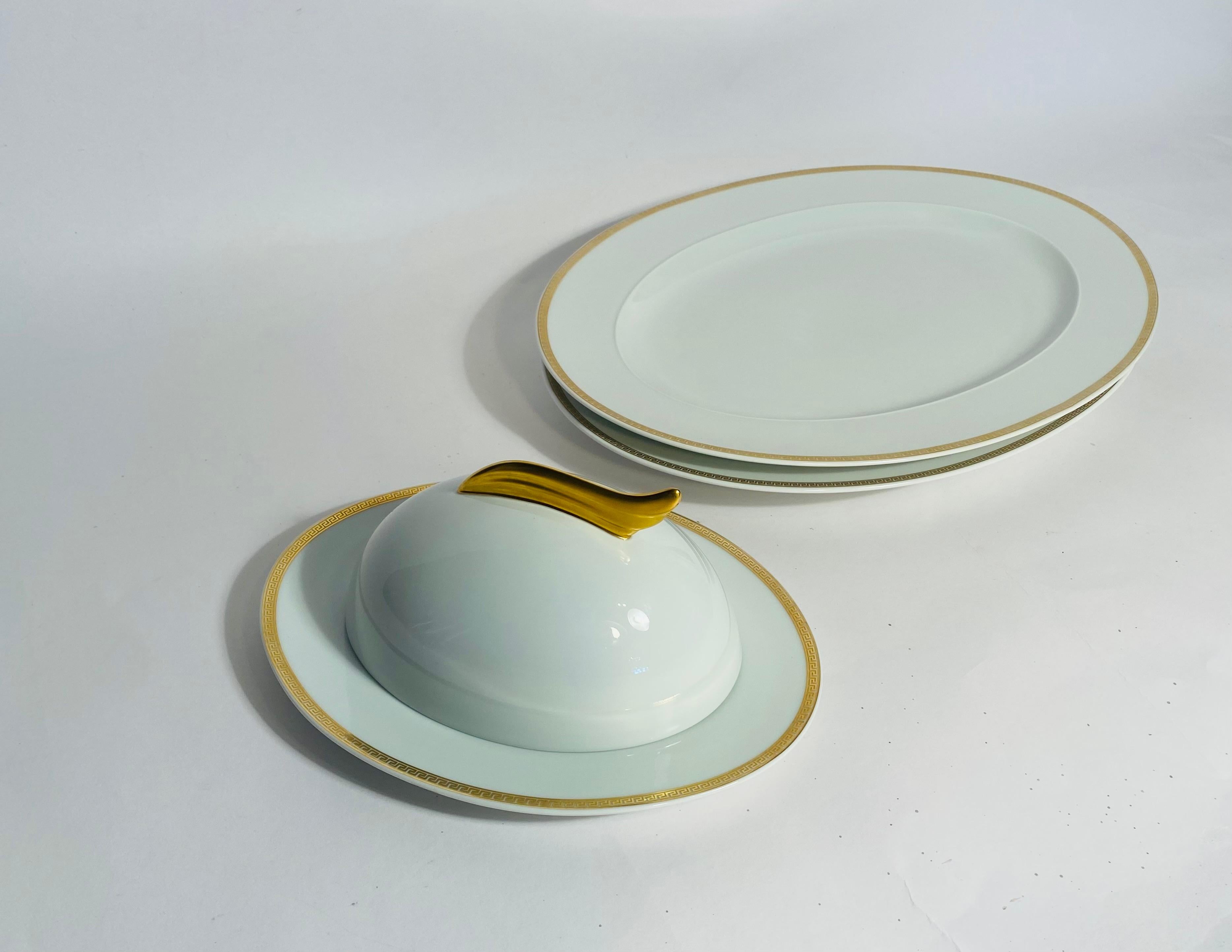 Contemporary Versace Medallion Meandre D'Or 2 Platters & Covered Butter or Entre Dish