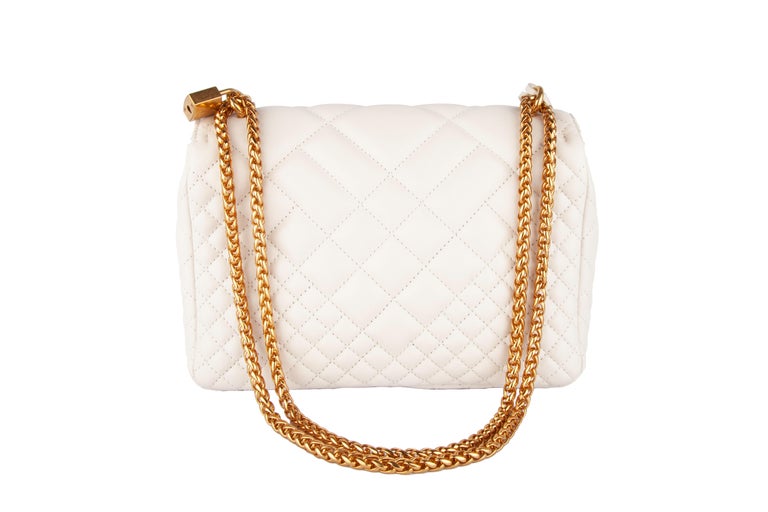 Versace Medium White Quilted Leather Icon Shoulder Bag W/ Gold
