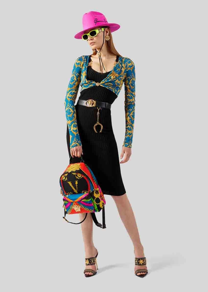 VERSACE MEDUSA ACCENT SCHWARZES NIT Kleid 40 - 4 im Zustand „Neu“ in Montgomery, TX