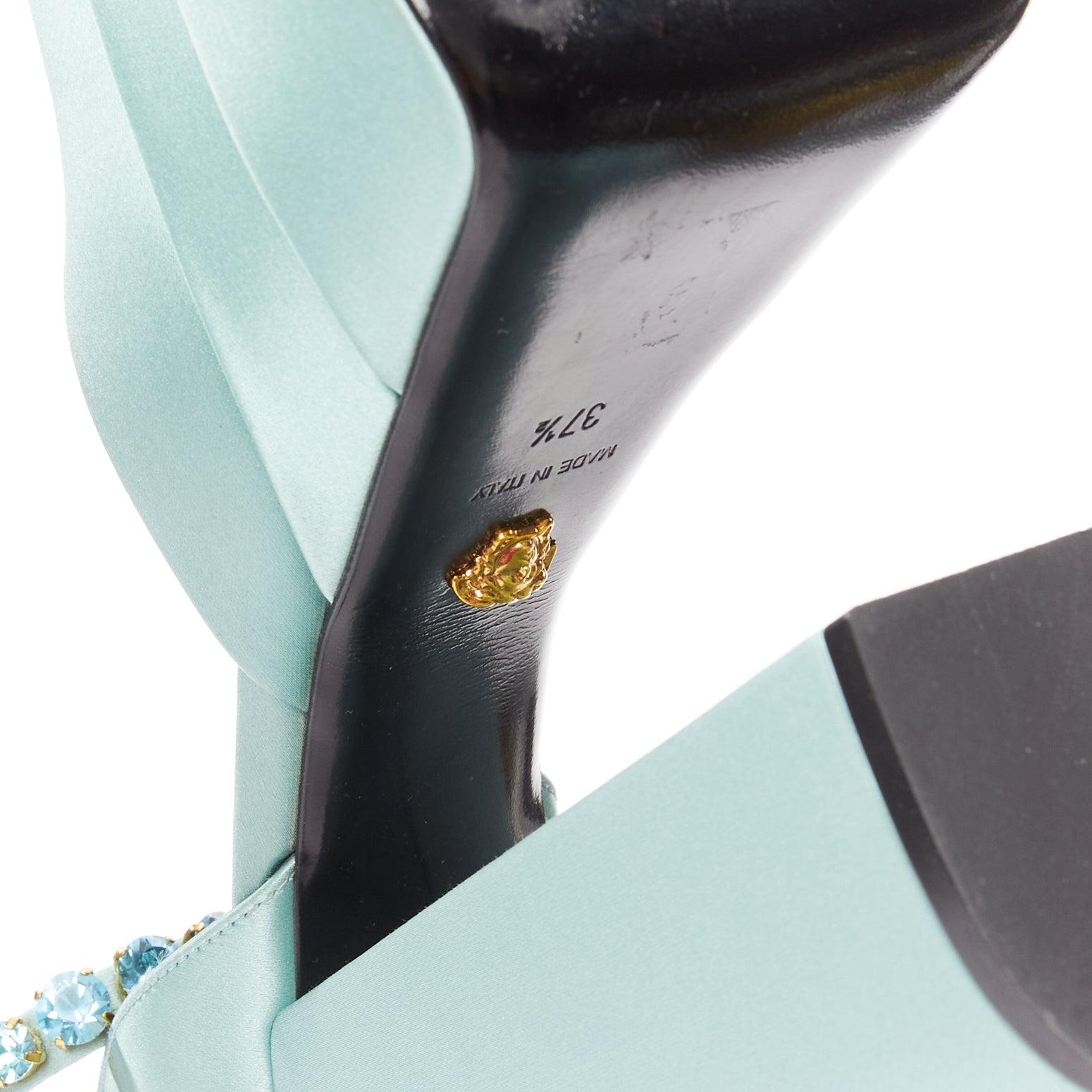 VERSACE Medusa Aevitas sky blue satin Medusa charm platform heels 37.5 For Sale 5