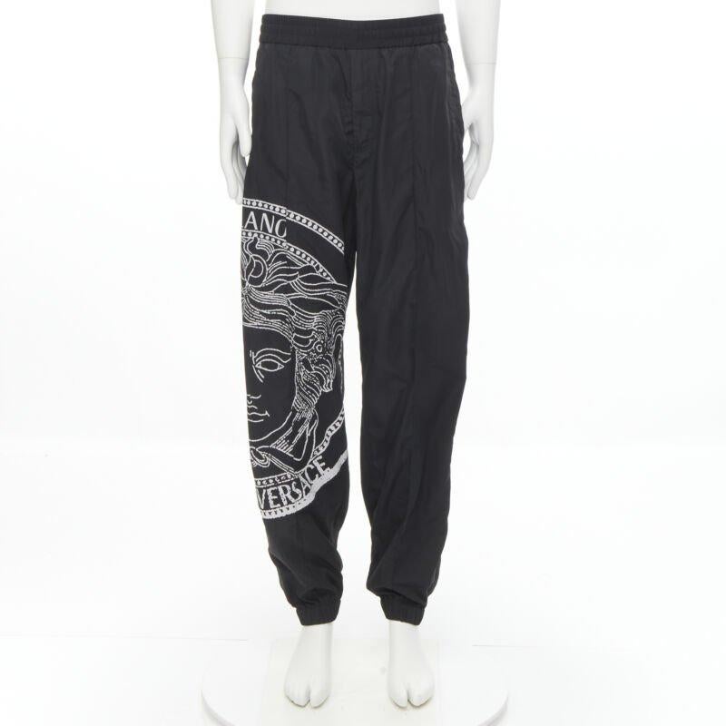 VERSACE Medusa Big Logo print black nylon Y2K track pants IT54 XXL 3