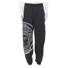 VERSACE Medusa Big Logo print black nylon Y2K track pants IT54 XXL