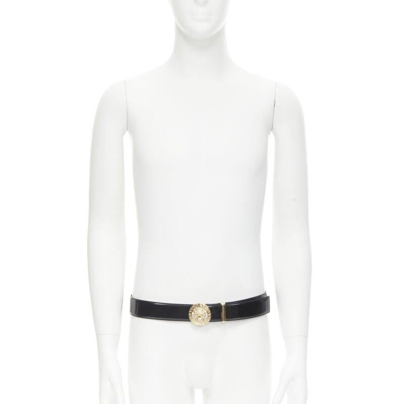VERSACE Medusa Biggie crystal gold coin black leather belt 90cm 34-38