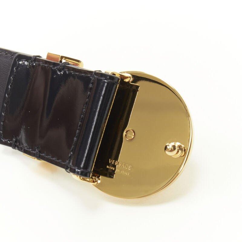 VERSACE Medusa Biggie crystal gold coin black leather belt 90cm 34-38