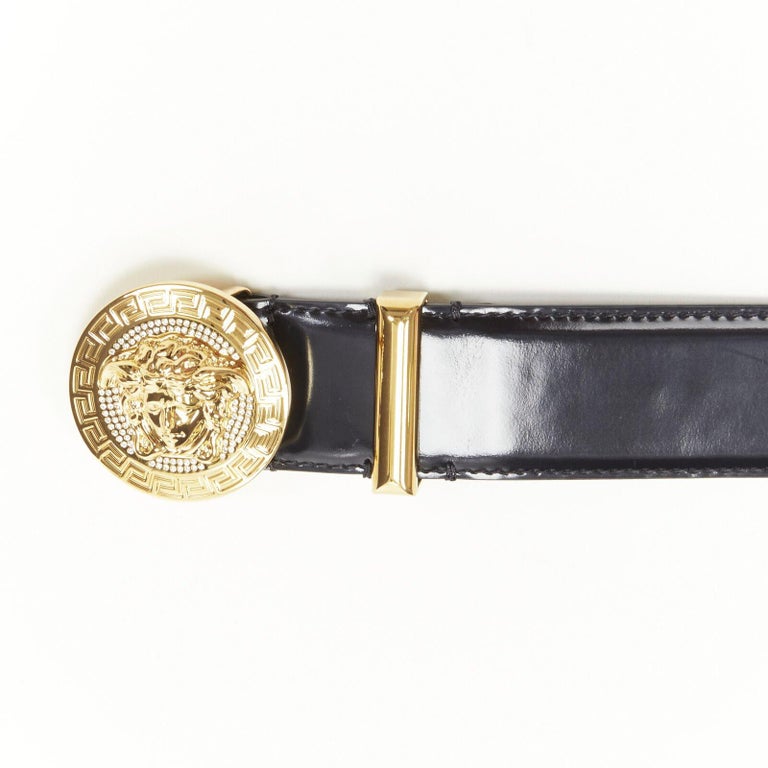 VERSACE Medusa Biggie crystal gold Medallion coin black belt  display picture 2