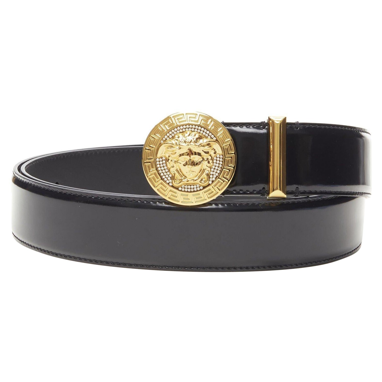 VERSACE Medusa Biggie crystal gold Medallion coin leather belt 105cm 40-44"