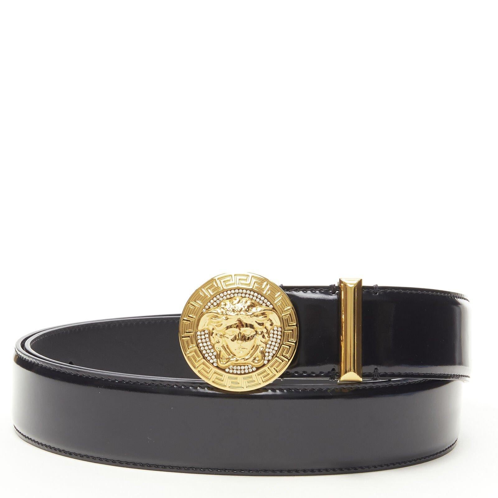 VERSACE Medusa Biggie crystal gold Medallion coin leather belt 105cm 40-44" For Sale