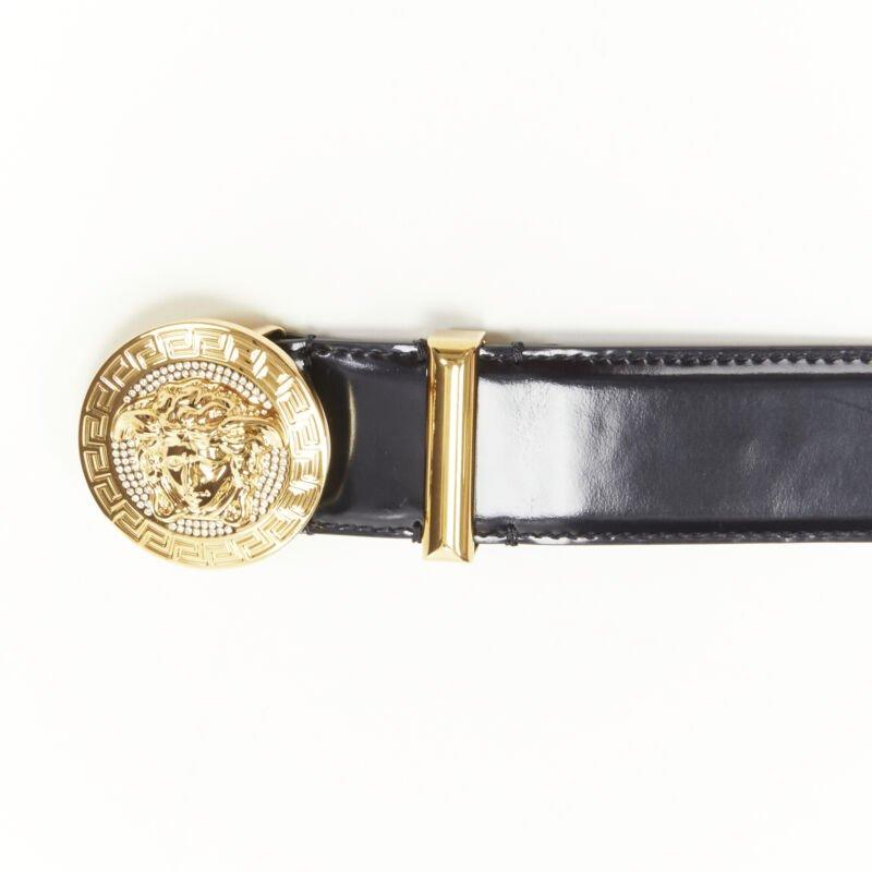 Men's VERSACE Medusa Biggie crystal gold Medallion coin leather belt 80cm 30-34