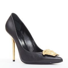 VERSACE Medusa black gold emblem metal heel pump EU38 Lady Gaga