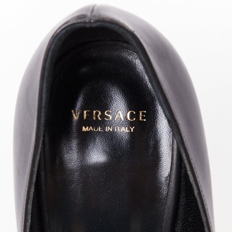 VERSACE Medusa black gold emblem metal heel pump EU38 Lady Gaga For Sale at  1stDibs