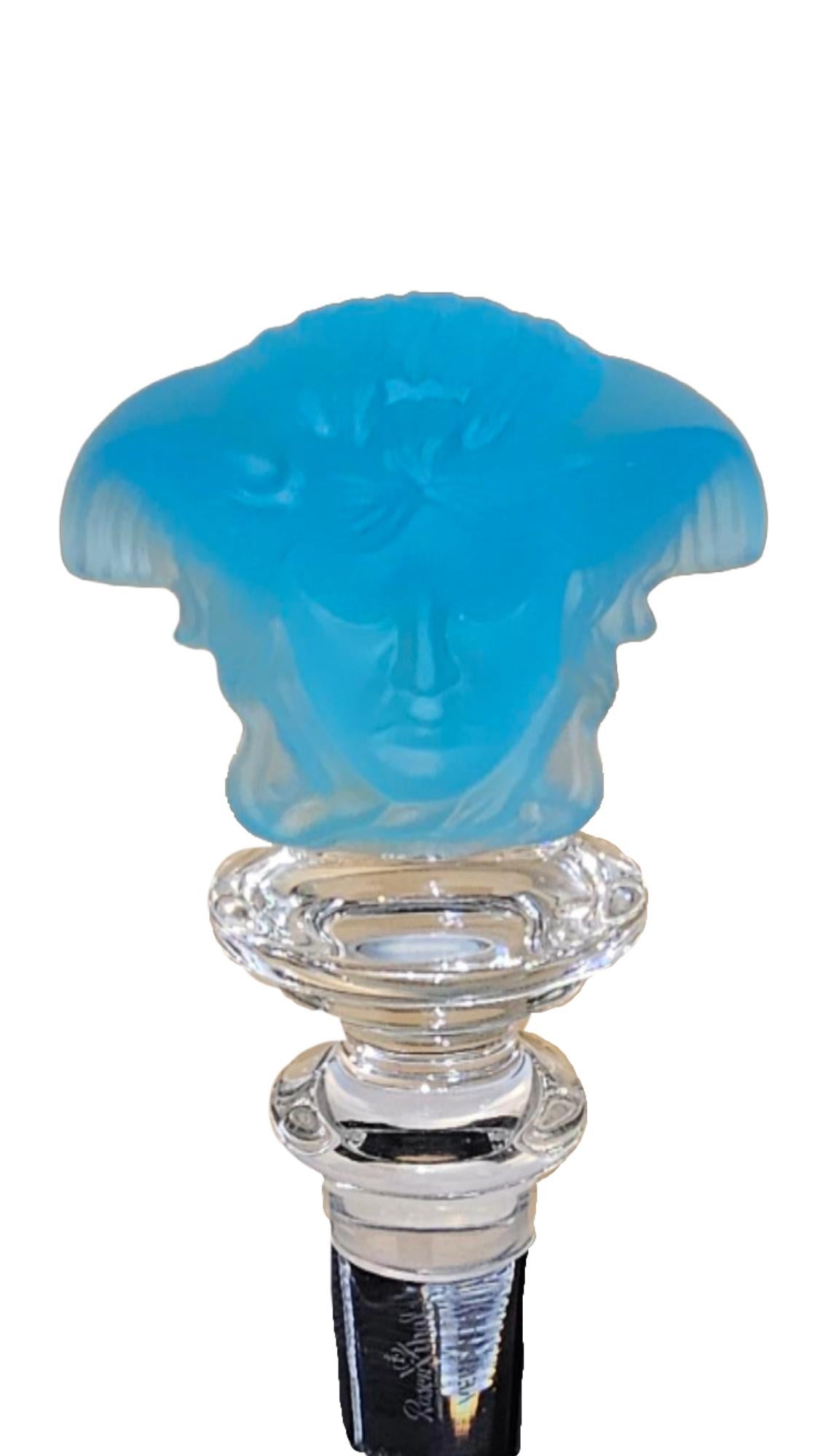 Greek Revival Versace Medusa Blue Crystal Wine / Bottle Stopper by Rosenthal For Sale