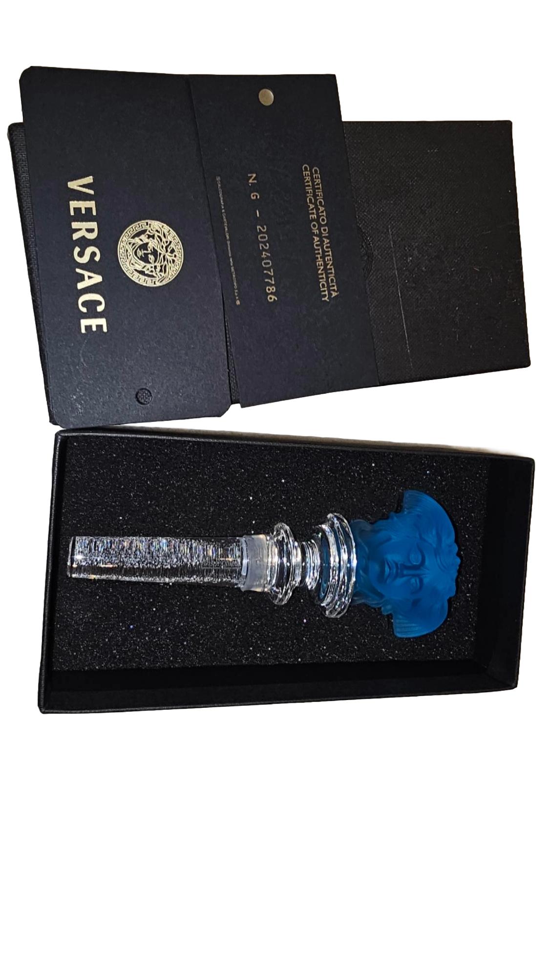 Austrian Versace Medusa Blue Crystal Wine / Bottle Stopper by Rosenthal For Sale