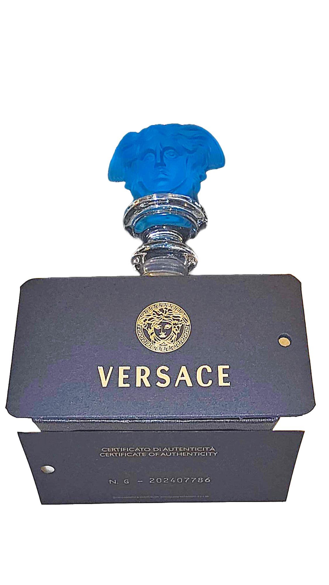 Versace Medusa Blue Crystal Wine / Bottle Stopper by Rosenthal In Good Condition For Sale In Mississauga, CA