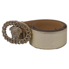 Versace Medusa Buckled Belt in Metallic Gold Leather