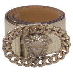 Versace Medusa Buckled Belt in Metallic Gold Leather